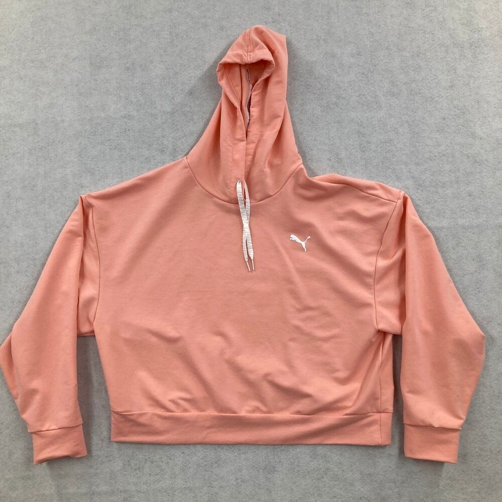 PUMA Women's Size L Cropped Hoodie Pullover Peach Activewear Long Sleeve DryCELL